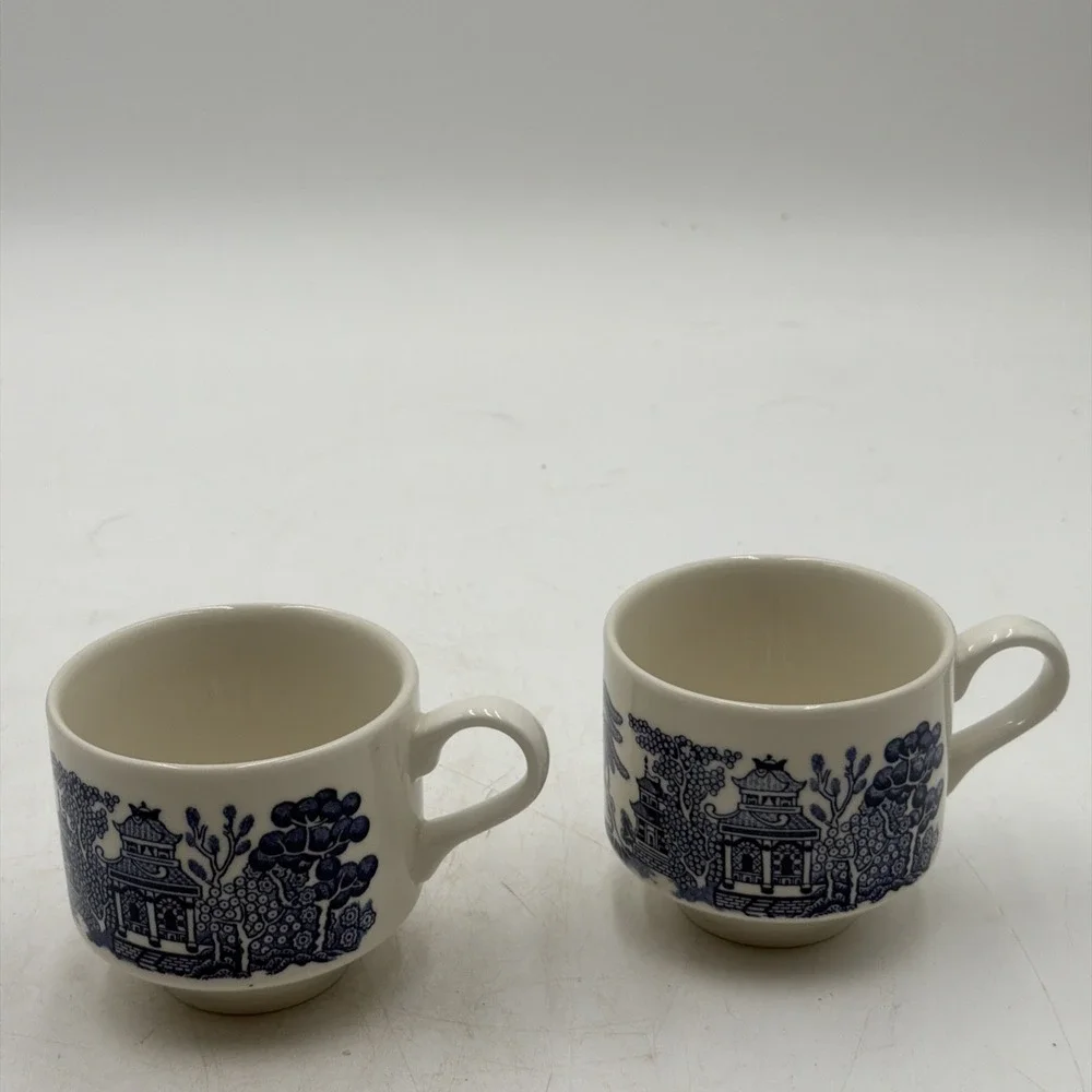Vintage Set of 2 Churchill England Blue Willow Coffee Tea Cups